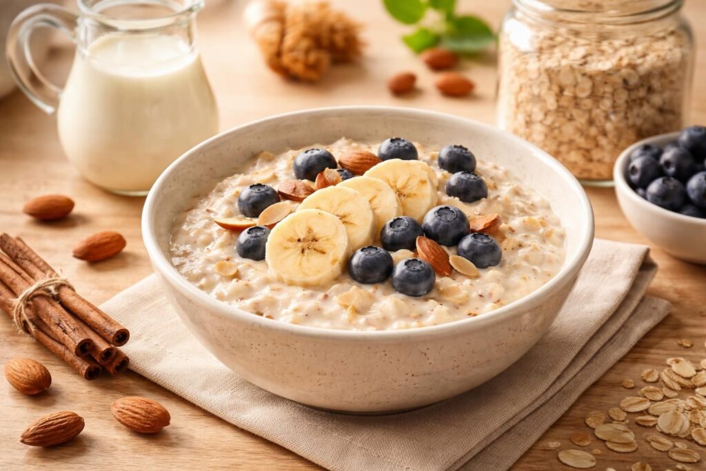découvrez notre recette saine de porridge au lait d'amande, parfaite pour bien démarrer la journée avec énergie et douceur.
