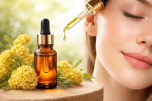découvrez les bienfaits de l'huile essentielle d’immortelle pour le visage : soins anti-âge, cicatrisation, et éclat naturel de la peau.