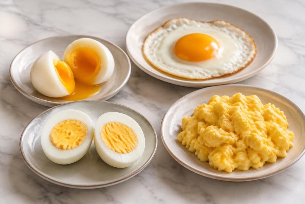 comparez les calories d’un œuf dur, mollet, au plat ou brouillé et découvrez comment la cuisson et les matières grasses influencent son apport énergétique.